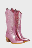 Bottes de cow-girl mi-mollet brodées fuchsia