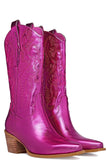 Bottes de cow-girl mi-mollet brodées fuchsia