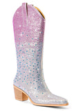 Bottes de cow-girl hautes en strass argenté scintillant