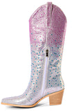 Bottes de cow-girl hautes en strass argenté scintillant