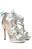 Femmes Or Metallic Strappy Stilletos Talons Sandales Chaussures avec Papillon