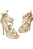 Femmes Or Metallic Strappy Stilletos Talons Sandales Chaussures avec Papillon