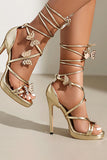 Femmes Or Metallic Strappy Stilletos Talons Sandales Chaussures avec Papillon