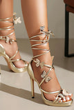 Femmes Or Metallic Strappy Stilletos Talons Sandales Chaussures avec Papillon