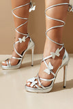 Femmes Or Metallic Strappy Stilletos Talons Sandales Chaussures avec Papillon