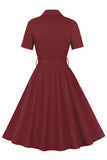 Robe simple à revers bordeaux Vintage des années 1950