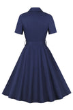 Robe simple à revers bordeaux Vintage des années 1950