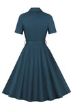 Robe simple à revers bordeaux Vintage des années 1950