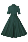 Robe vert foncé à col montant Vintage des années 1950