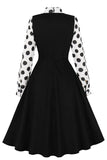 Robe noire à pois swing des années 1950 avec nœuds