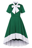 Robe asymétrique à volants vert foncé des années 1950 avec nœuds