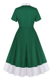 Robe asymétrique à volants vert foncé des années 1950 avec nœuds