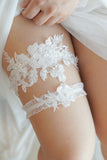 Ensemble jarretière en dentelle de mariée avec broderie