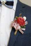 Corsage de poignet de bal abricot et boutonnière pour homme pour mariage