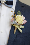 Corsage de poignet de bal abricot et boutonnière pour homme pour mariage