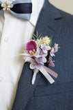 Corsage de poignet de bal bordeaux et boutonnière pour homme avec perles