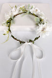 Couronne de cheveux de bandeau de mariage floral blanc avec ruban