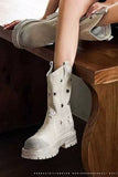 Mode Gris Mid Calf Round Toe Slip On Bottes