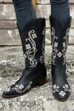 Bottes western noires brodées à bout pointu et à talon épais