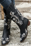 Bottes western noires brodées à bout pointu et à talon épais