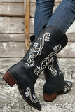 Bottes western noires brodées à bout pointu et à talon épais