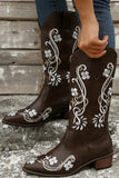 Bottes western noires brodées à bout pointu et à talon épais