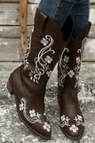 Bottes western noires brodées à bout pointu et à talon épais