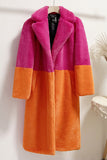 Manteau long en fausse fourrure duveteuse fuchsia et orange