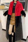 Manteau long en fausse fourrure duveteuse fuchsia et orange