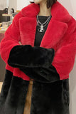 Manteau long en fausse fourrure duveteuse fuchsia et orange