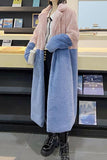 Manteau long en fausse fourrure duveteuse fuchsia et orange