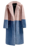 Manteau long en fausse fourrure duveteuse fuchsia et orange