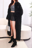 Maxi manteau noir en fausse fourrure ouverte sur le devant pour femme