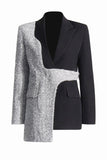 Argent Noir Pointe Revers Slim Fit Femmes Blazer