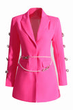 Fuchsia Peak Lapel Femmes Blazer avec Ceinture Perle