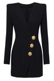 Noir Col en V Slim Fit Long Femmes Blazer