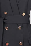 Noir Châle Revers Double Boutonnage Long Femmes Blazer avec Ceinture