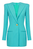 Lake Blue Peak Lapel Manches Longues Un Bouton Femmes Blazer