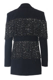 Sparkly Navy Peak Lapel Femmes Blazer avec Franges