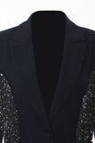 Sparkly Navy Peak Lapel Femmes Blazer avec Franges