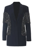 Sparkly Navy Peak Lapel Femmes Blazer avec Franges