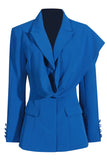 Royal Blue Asymétrique Cranched Lavers Femmes Blazer