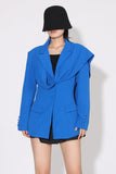 Royal Blue Asymétrique Cranched Lavers Femmes Blazer