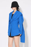 Royal Blue Asymétrique Cranched Lavers Femmes Blazer