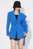 Royal Blue Asymétrique Cranched Lavers Femmes Blazer