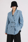 Blazer femme à revers cranté bleu scintillant avec paillettes