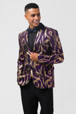 Blazer pour homme à revers cranté imprimé à motif violet scintillant