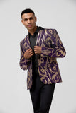 Blazer pour homme à revers cranté imprimé à motif violet scintillant