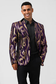 Blazer pour homme à revers cranté imprimé à motif violet scintillant