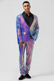 Sparkly Purple Sequins Châle Revers 2 Pièces Costumes de bal pour hommes